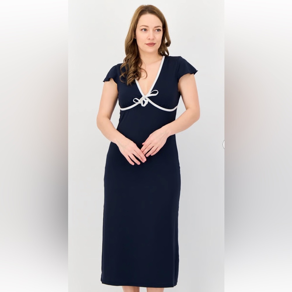 Area Stars Elegant Navy Blue Dress with White Trim  - sailor style